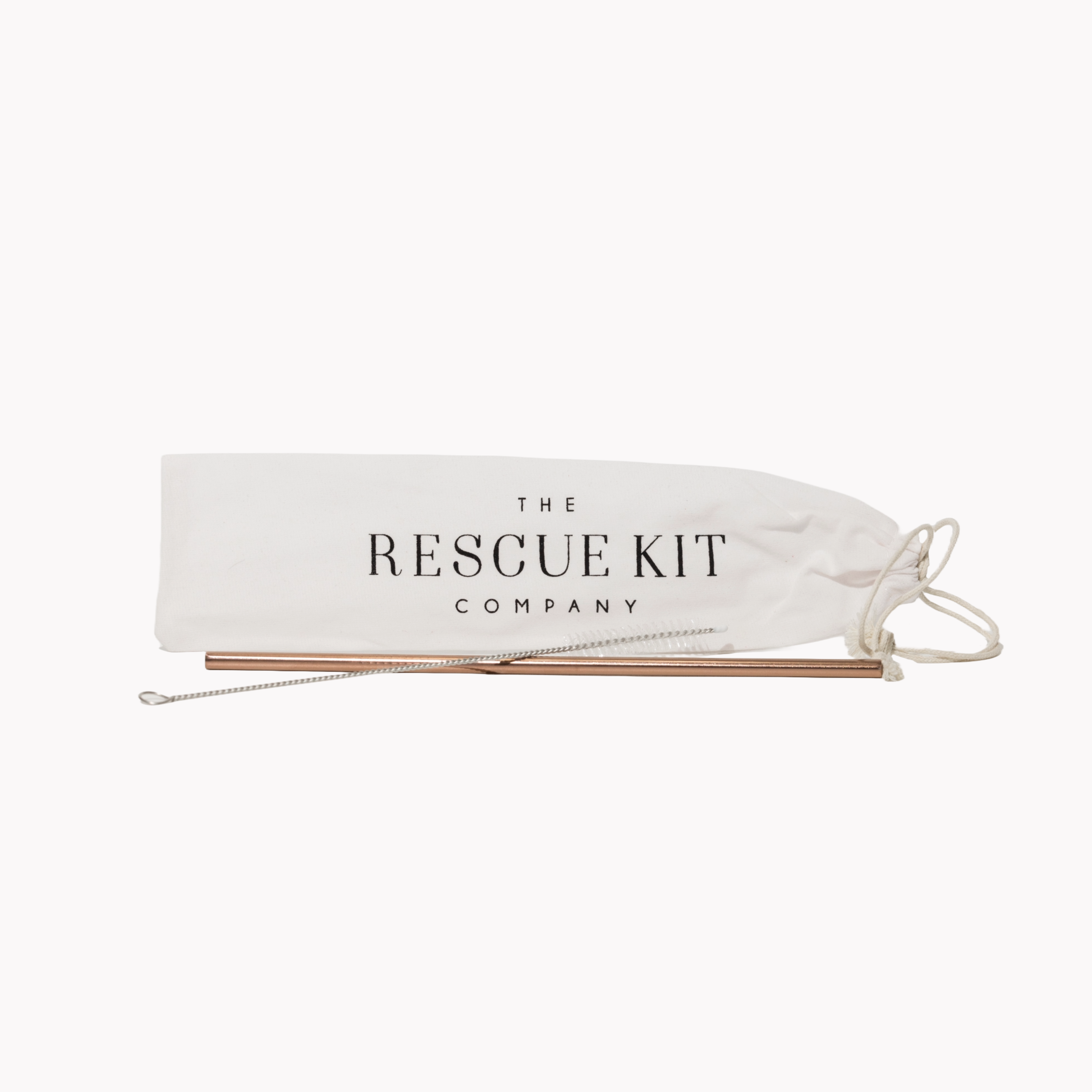 White drawstring bag with 'The Rescue Kit Company' branding on a white background
