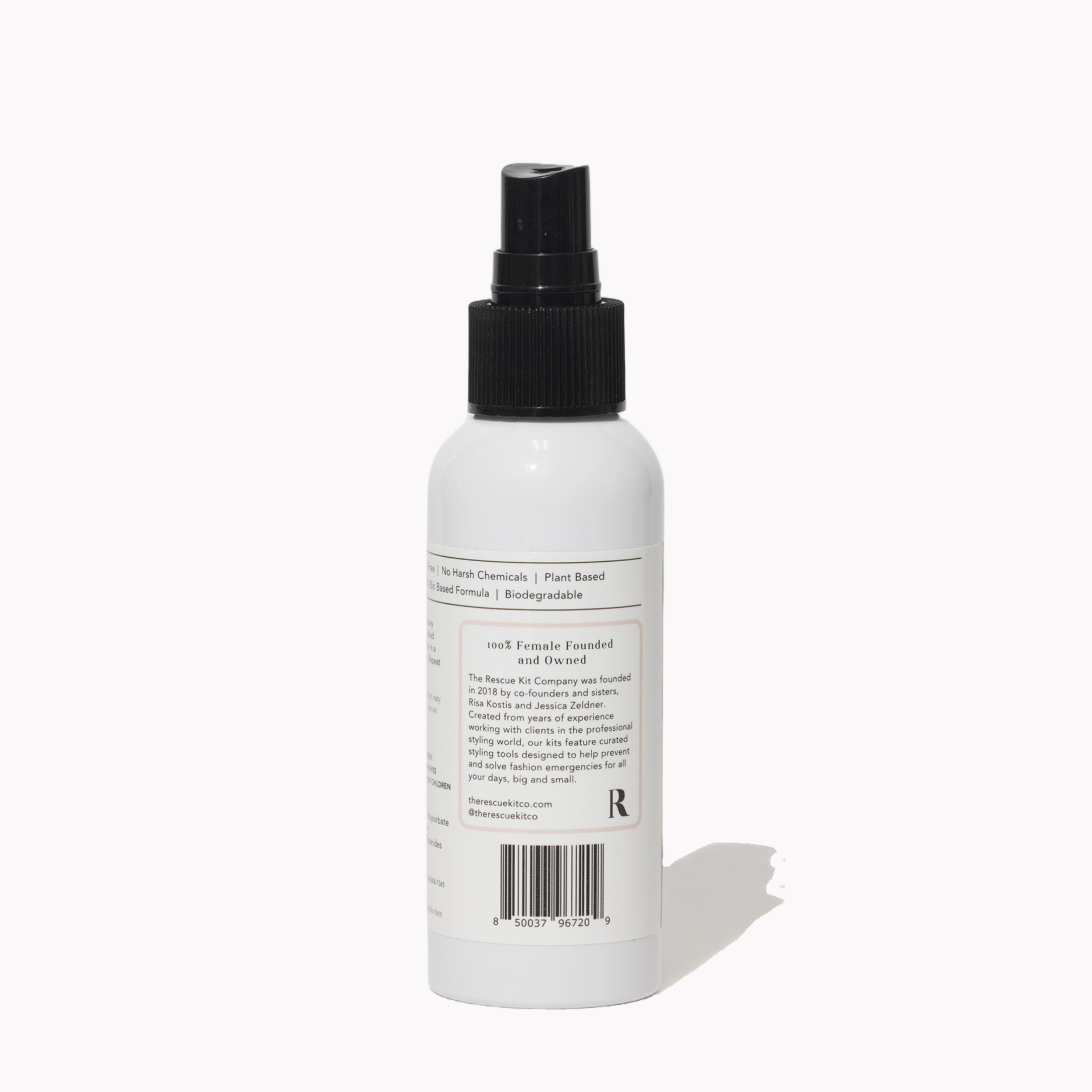 White spray bottle with black nozzle on a white background