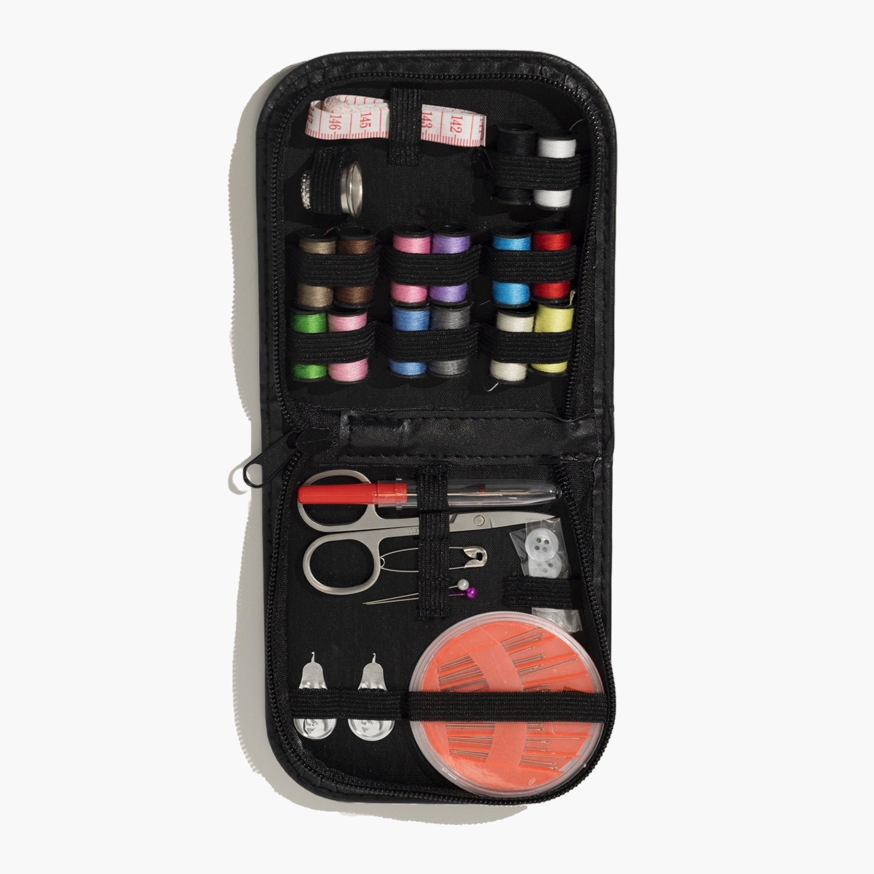 Travel Sewing Kit by The Rescue Kit Company. Shown open to display contents inside.