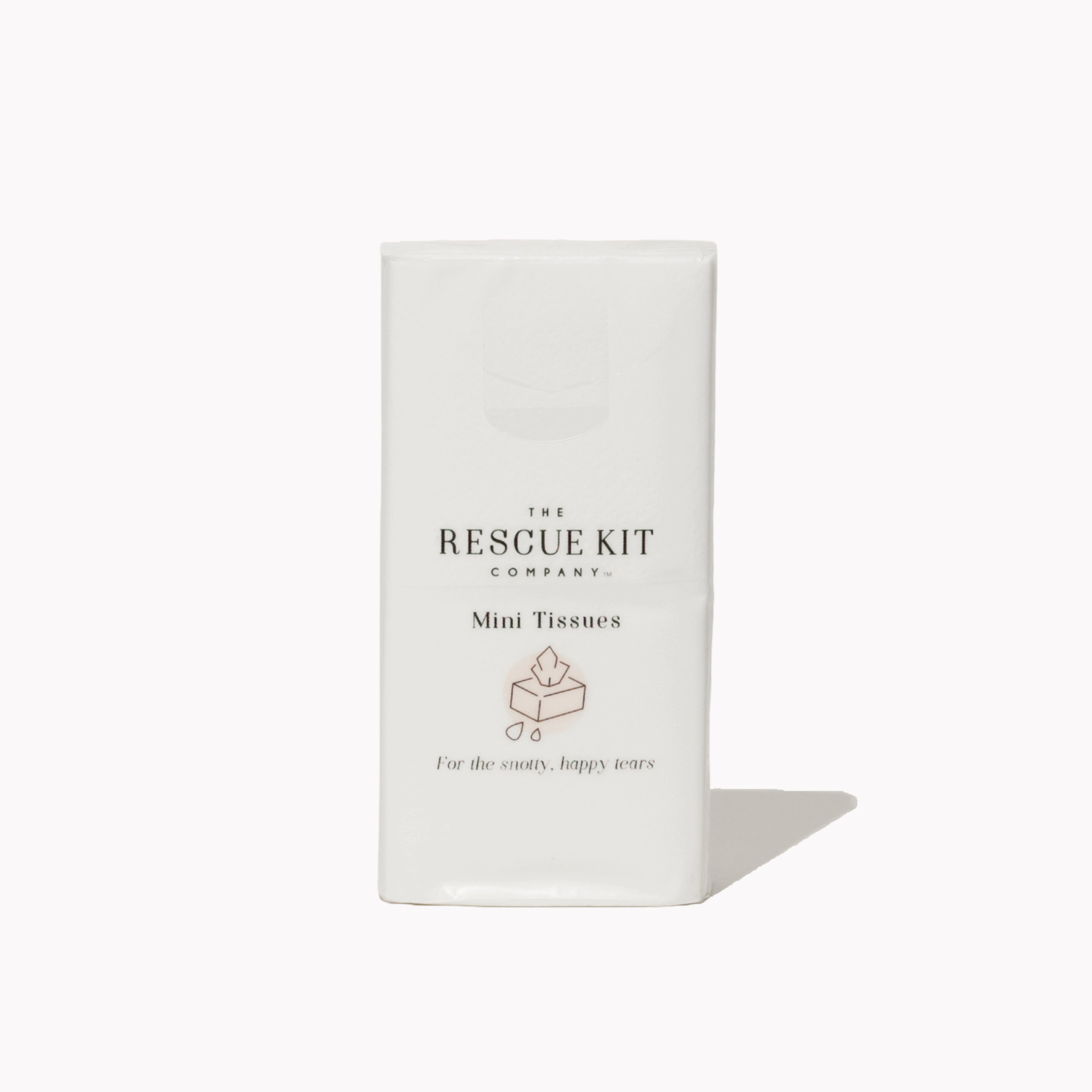 White package of mini tissues from The Rescue Kit Company on a white background