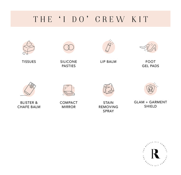 An icon and brief description of the styling tools included in The 'I Do' Crew Kit by The Rescue Kit Company.
