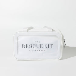The Classic Bride Kit by The Rescue Kit Company in a white cosmetic bag with black logo.
