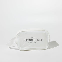 The Essential Bride Kit by The Rescue Kit Company, featuring a white cosmetic pouch with black logo.
