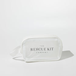 The 'I Do' Crew Kit by The Rescue Kit Company. White cosmetic bag with black logo.