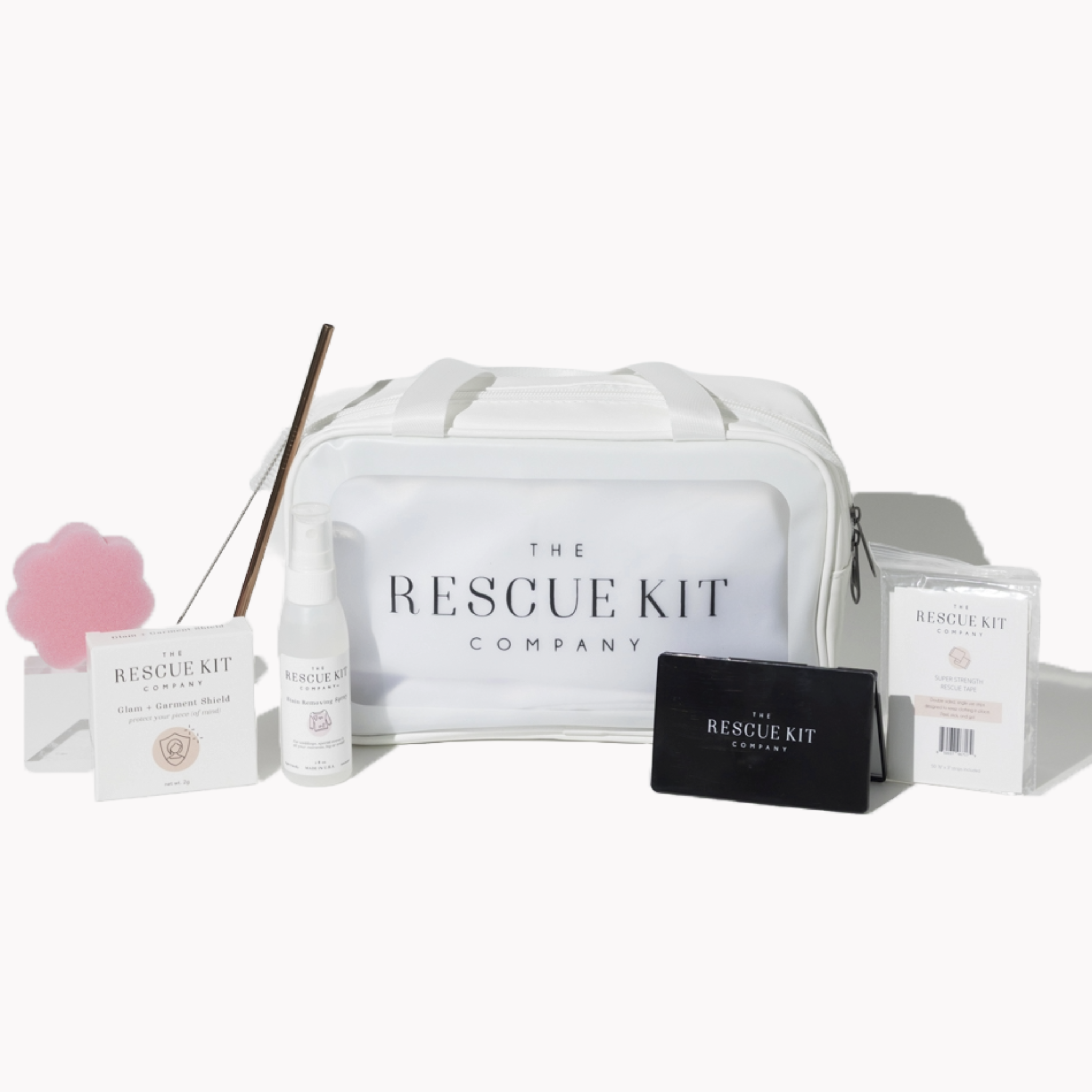 Collection of products from The Bridesmaid Kit from The Rescue Kit Company on a white background