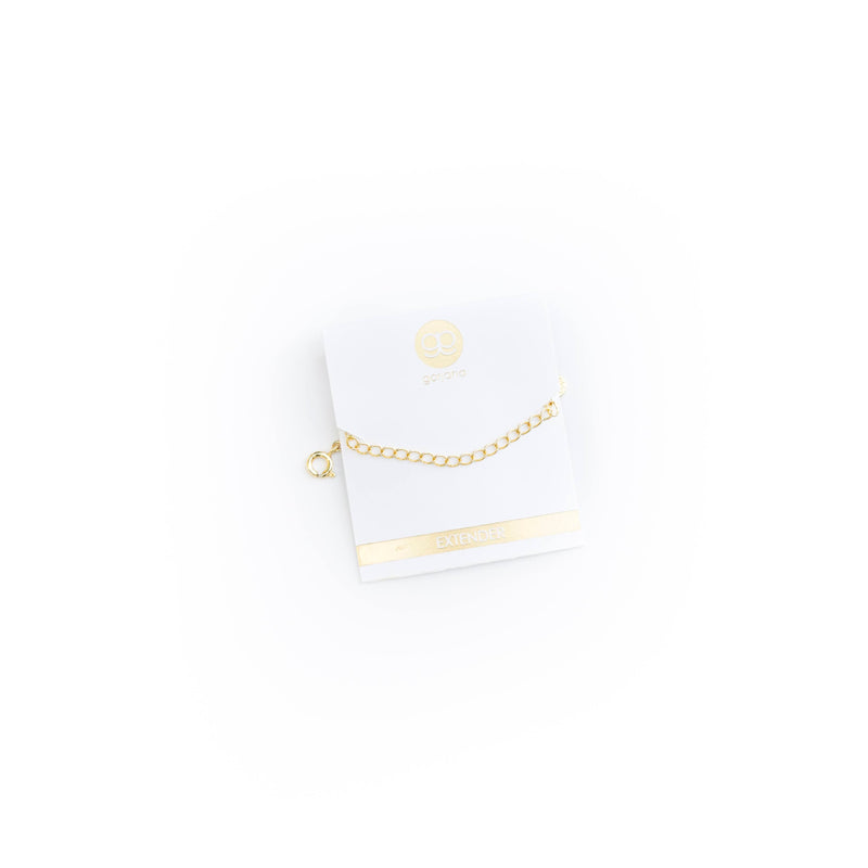 Gold, 3" necklace extender by Gorjana. Designed to help brides and bridesmaids control the length of their necklace to work with the neckline of their dress. Also helpful to create layers between multiple necklaces.