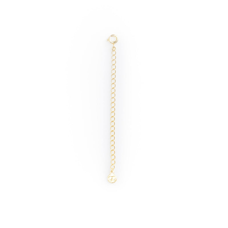 Gold, 3" necklace extender by Gorjana. Designed to help brides and bridesmaids control the length of their necklace to work with the neckline of their dress. Also helpful to create layers between multiple necklaces.