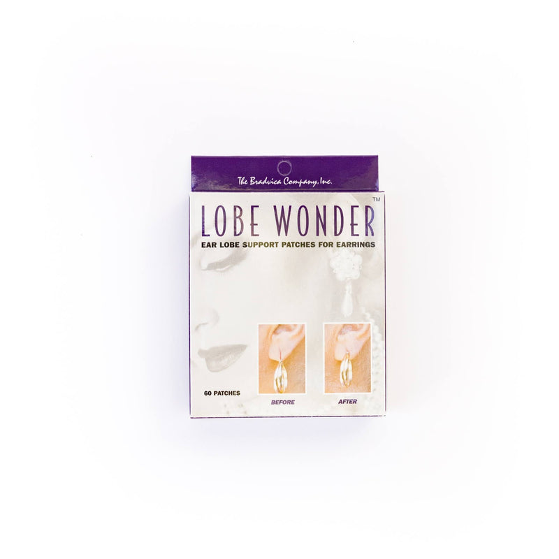 Lobe Wonder is an undetectable, hypoallergenic clear patch that is applied to the back of the ear lobe.  When pierced by an earring, the patch bears a major part of the earring weight, relieving the ear lobe of the pressure.