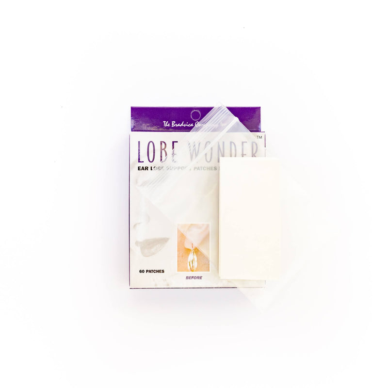Lobe Wonder is an undetectable, hypoallergenic clear patch that is applied to the back of the ear lobe.  When pierced by an earring, the patch bears a major part of the earring weight, relieving the ear lobe of the pressure.